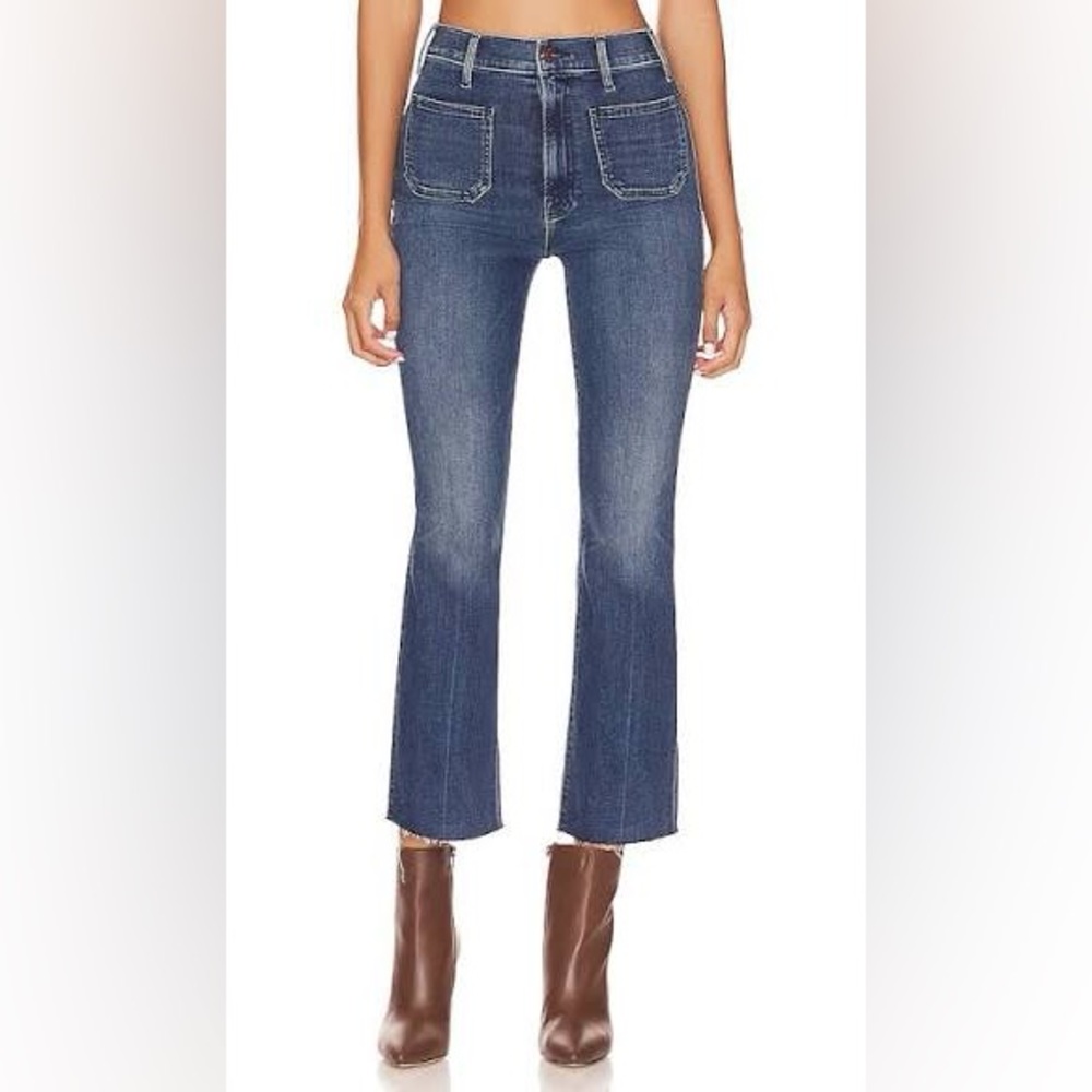 MOTHER The Hustler High Rise Ankle Fray Kick Flare Jeans Blue Size 24 - Picture 2 of 9